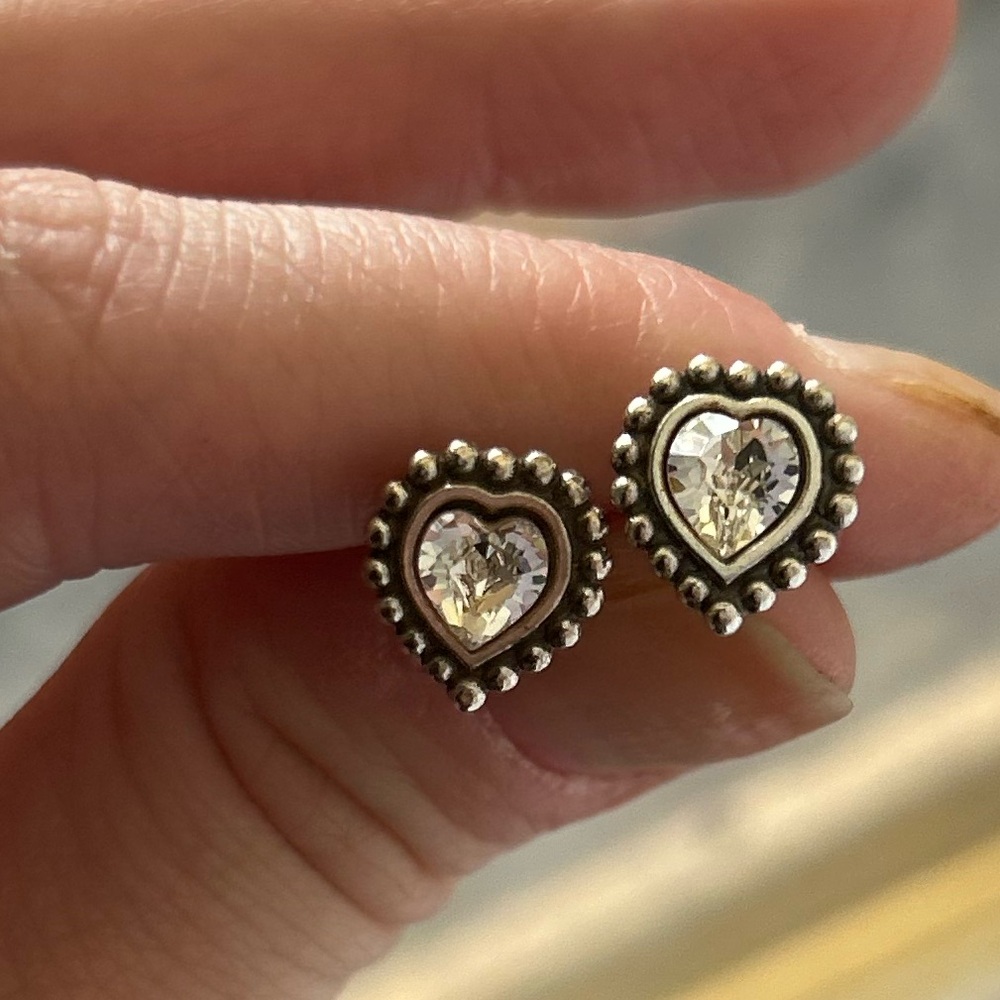 Brighton Silver Heart Earrings with Crystals
